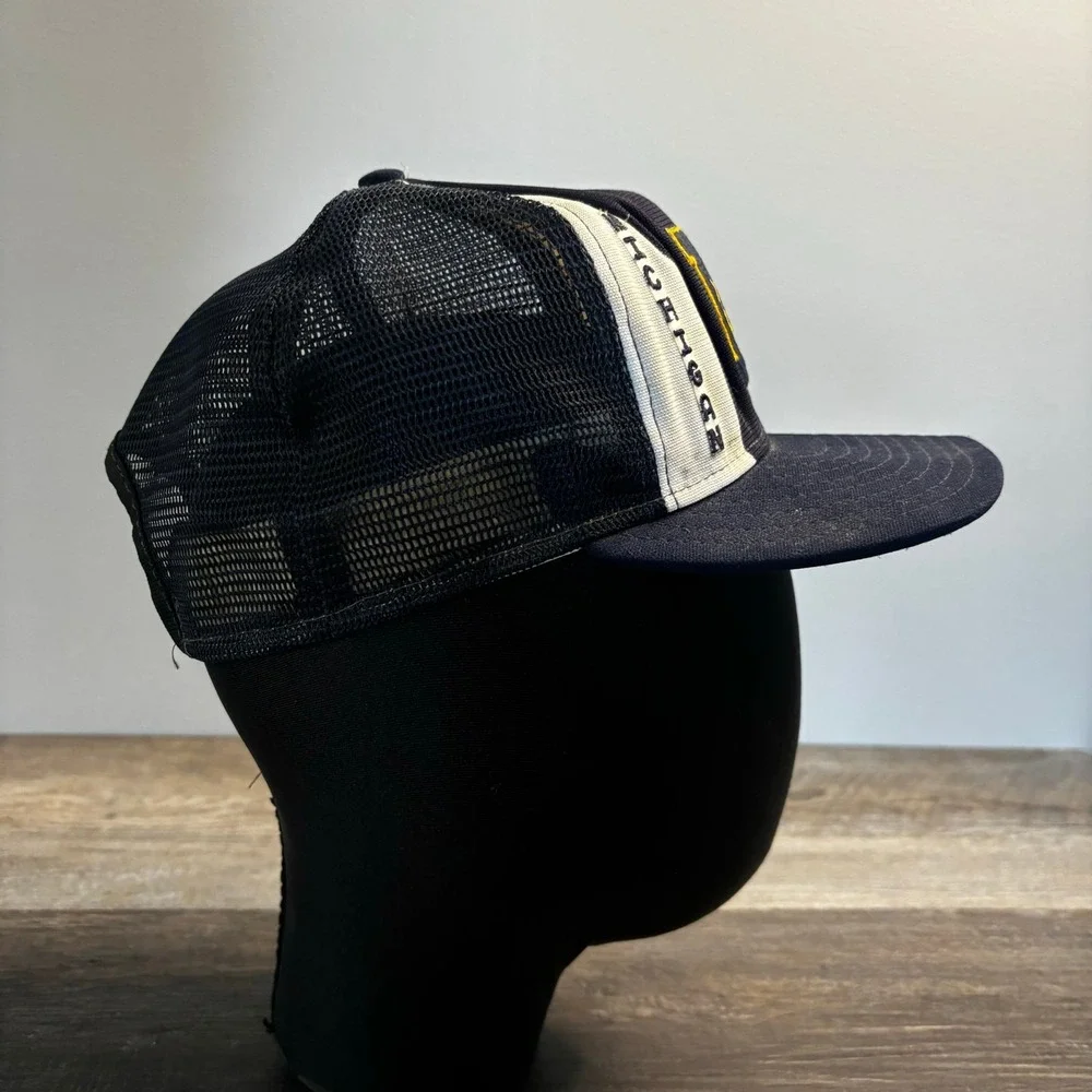 Vintage 80s Michigan Wolverines Lucky Stripes Blue Sz L Snapback Trucker Cap USA